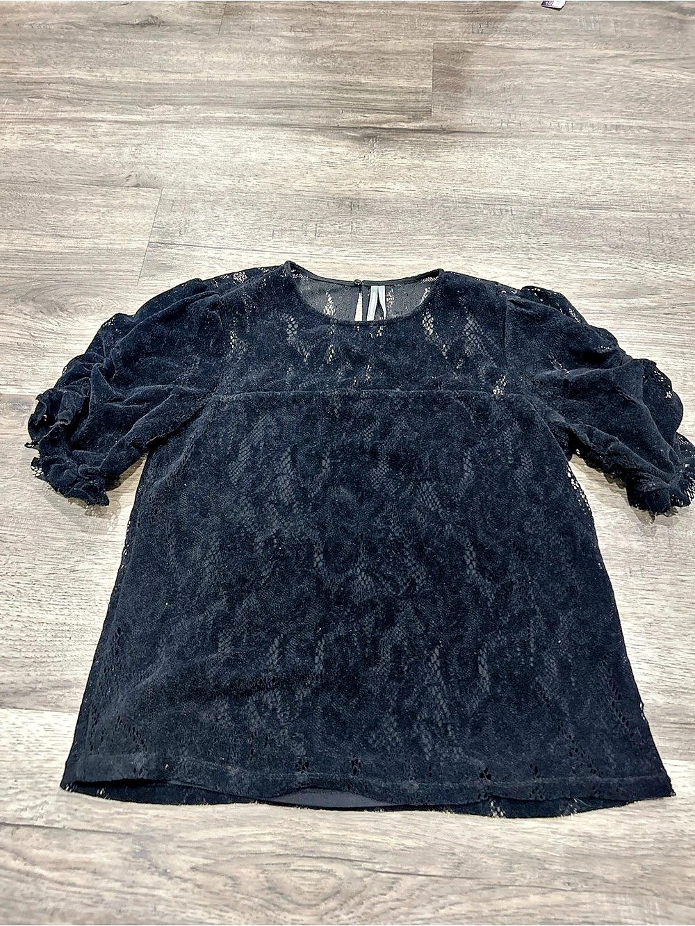 Anthropologie By Anthropologie Short-Sleeve Crew-Neck Lace Top Black Small